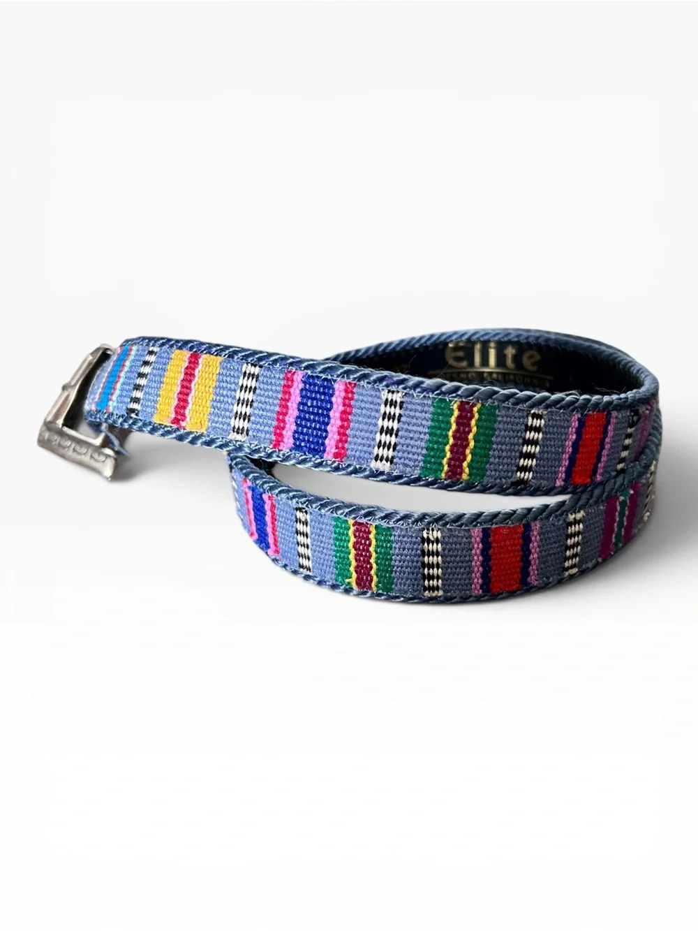 Vintage Elite Woven Belt Multicolor Silver Hardware Western Tapestry Boho Large